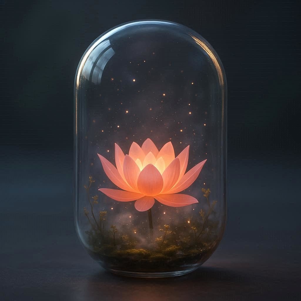 A Highly Realistic 3d Render Of A Transparent Glass Capsule Placed On A Smooth Surface Image Prompt