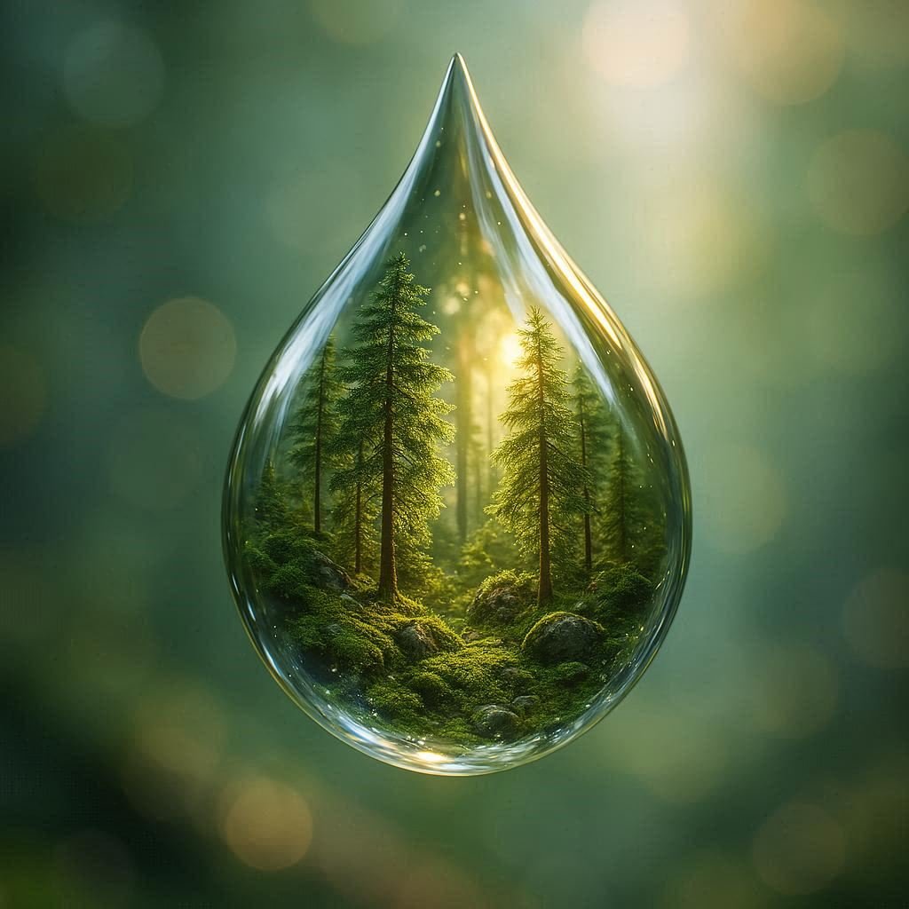 A Hyper Realistic 3d Render Of A Crystal Clear Water Droplet Floating Gracefully In Mid Air Inside The Droplet Is A Mini