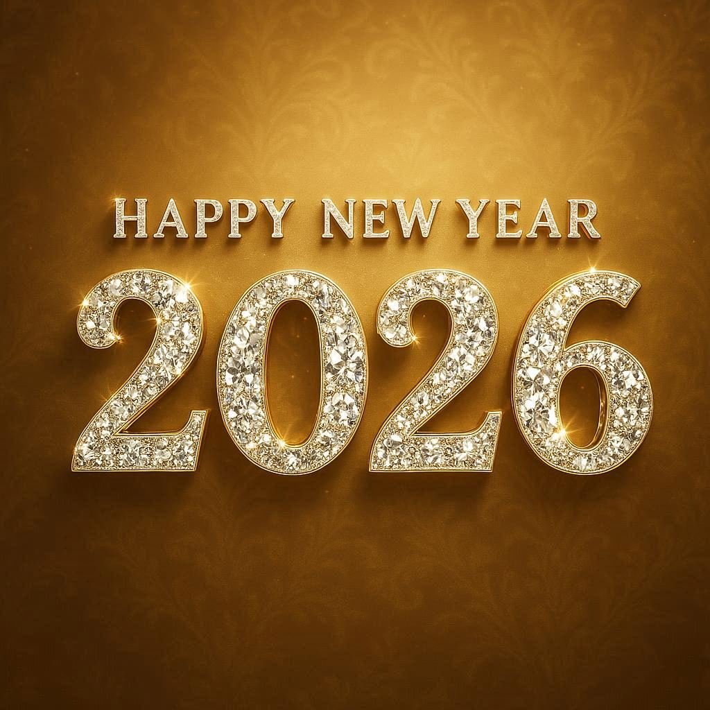 Happy New Year 2026 Luxury 3d Diamond Text Sparkling Gems Golden Royal Background Image Prompt