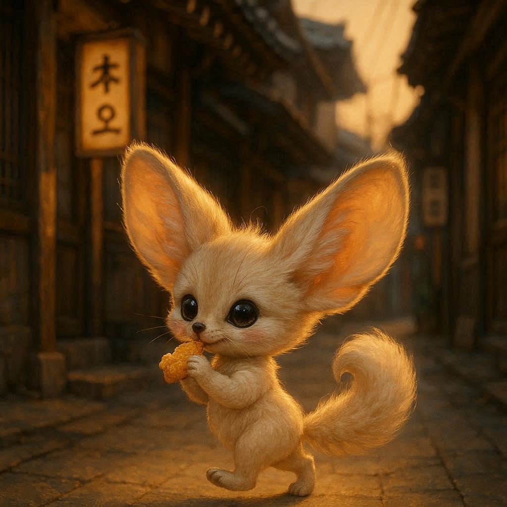 Whimsical Baby Fennec Fox With Oversized Fluffy Ears Large Sparkling Eyes Cream Fur With Peach Tint Image Prompt