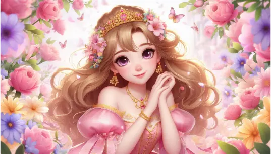2D-Cartoon-Effect-Cute-Girl-With-Flower-Background-1