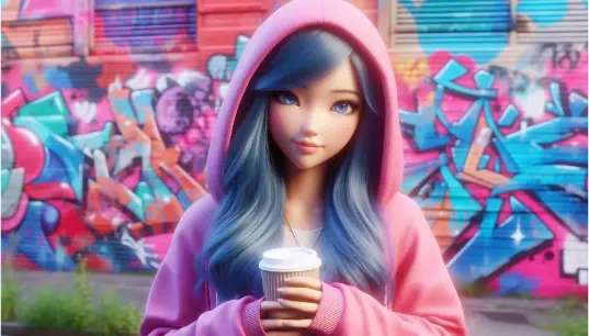 3D-Cartoon-Disney-Effect-Girl-With-Graffiti-Background-1