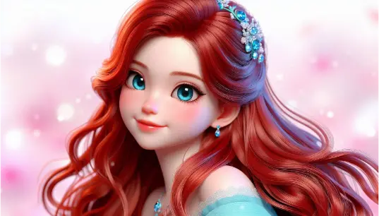 3D-Young-Disney-Princess-With-Red-Hair-Cute-Smile-Blue-Outfit-1