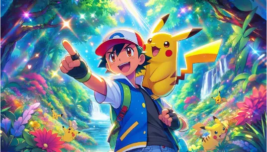 Ash-Pikachu-With-Cool-Anime-Flower-Effect-Background-1