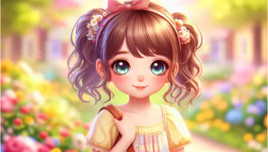 Cartoon-Effect-Cute-Girl-Flower-Garden-Background-1