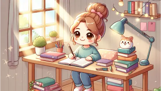 Cartoon-Effect-Cute-Girl-Studing-on-Table-1