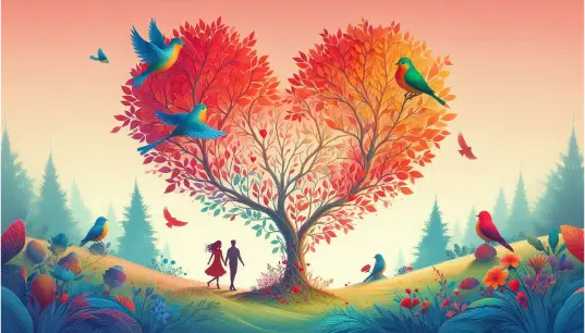 Couple-Walk-Around-The-Heart-Shape-Tree-Illustration-1