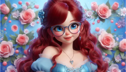 Cute-3D-Disney-Avatar-Girl-With-Glasses-With-Pink-Rose-Flower-Background-1