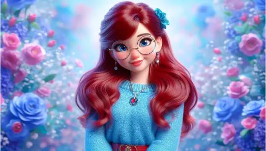 Cute-3D-Disney-Cartoon-Effect-Girl-With-Glasses-Flower-Background-1
