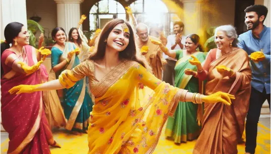 Cute-Girl-Yellow-Saree-in-Haldi-Program