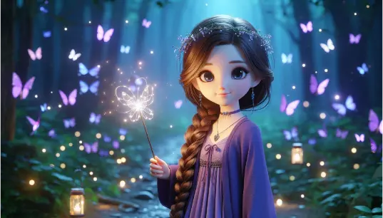 Cute-Magical-Girl-in-Purple-Dress-Cartoon-Effect