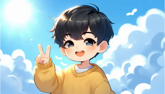 Cute-Yellow-Sweater-Anime-Boy-With-Cloudy-Sun-Background-Chill