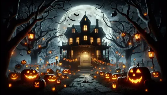 Happy-Halloween-Smiley-Pumpkin-And-House