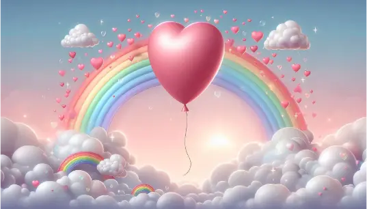 Pink-Color-Balloon-Effect-Heart-With-Rainbow-Background-1