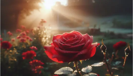 Rose-Flower-In-Garden-Cinematic-View-Sunrise