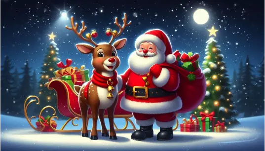 Santa-Claus-in-his-Classic-Red-Suit-With-Deer