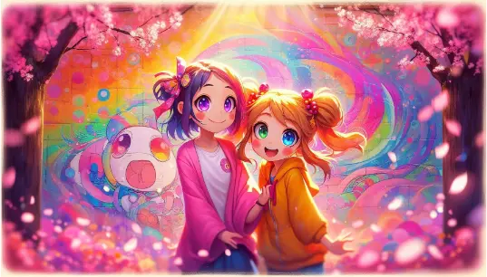 Two-Cartoon-Effect-Cute-Girls-With-Pink-Flower-Background-1